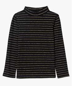 GEMO Tee-shirt fille col montant en maille côtelée et rayures brillantes Noir