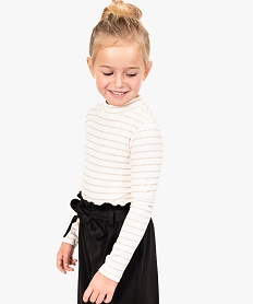 GEMO Tee-shirt fille col montant en maille côtelée et rayures brillantes Beige