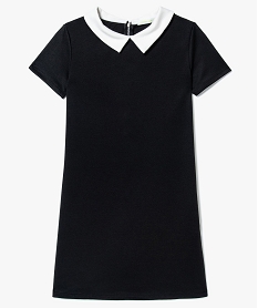 GEMO Robe en maille fille avec manches courtes et col fantaisie noir vif