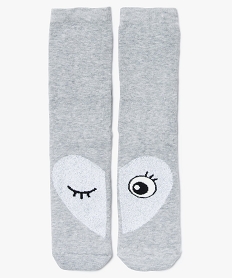 chaussettes dinterieur pour femme avec motif coeur paillete gris8358701_1