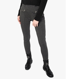 GEMO Pantalon femme moulant chiné à zips et taille élastique Gris