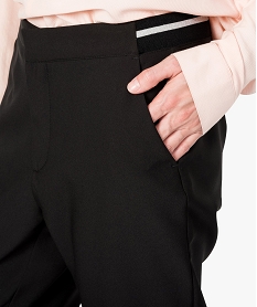 pantalon carotte femme a taille elastiquee brillante noir pantalons8359901_2