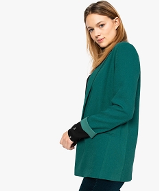 veste femme en crepe lourd fluide et au porter ouvert vert8360501_1