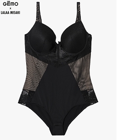 GEMO Body femme gainant en dentelle et voile - Gémo x Lalaa Misaki Noir