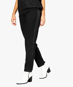 pantalon pour femme avec bande satinee de cote noir pantalons8363201_1