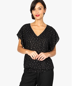 GEMO Blouse femme manches courtes fluide à col V et motifs argentés Imprimé