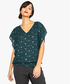 GEMO Blouse femme manches courtes fluide à col V et motifs argentés Imprimé