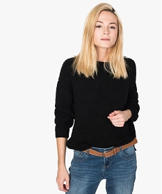 GEMO Pull court en grosse maille pour femme Noir