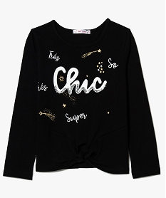 GEMO Tee-shirt à manches longues fille avec motifs pailletés Noir