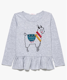 GEMO Tee-shirt fille à basque avec motif lama Gris