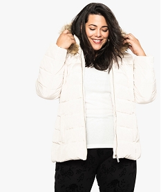 GEMO Doudoune femme mi-longue avec capuche ourlée blanc standard