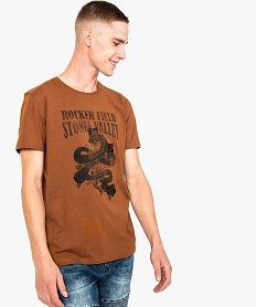 GEMO Tee-shirt à manches courtes imprimé et brodé marron vif