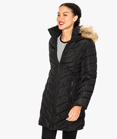GEMO Doudoune matelassée avec capuche bordée de  pour femme noir standard