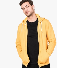 GEMO Sweat homme zippé uni à capuche Jaune