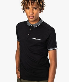 GEMO Polo homme en jersey de coton et col chiné Noir