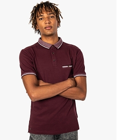 GEMO Polo homme en jersey de coton et col chiné Rouge