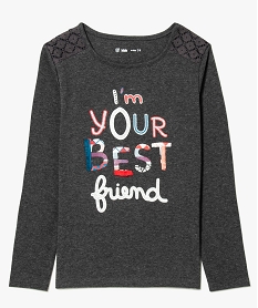 GEMO Tee-shirt à manches longues avec inscription colorée sur lavant marron chine