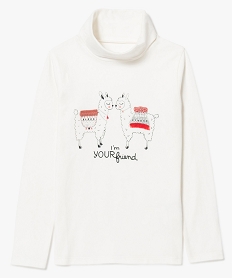 GEMO Tee-shirt col roulé motif lama en relief jaune chine