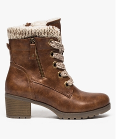 GEMO Boots femme à doublure chaude et col tricoté marron standard