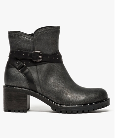 GEMO Boots aspect cuir grainé avec brides fantaisie gris standard