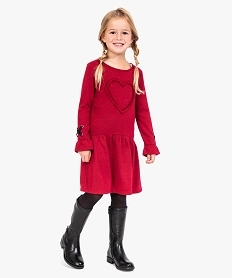 GEMO Robe en maille fille avec motif coeur sur lavant Rouge