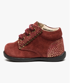 chaussures premiers pas en cuir velours avec details dores rouge8380401_3