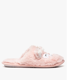 GEMO Chaussons femme forme mules en peluche motif animal Rose