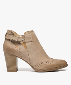 GEMO Low-boots femme dessus cuir avec bout fleuri marron fonce