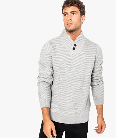 pull torsade pour homme avec col chale gris8383501_1