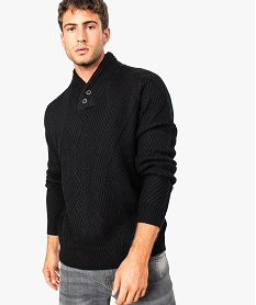 pull torsade pour homme avec col chale noir8383601_1