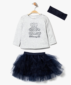 GEMO Ensemble bébé (3 pièces) : tee-shirt + jupe + bandeau pour les cheveux - Lulu Castagnette Bleu