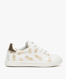 GEMO Tennis fille à zip et lacets motif ananas dorés Blanc