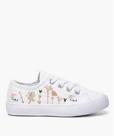 GEMO Tennis fille en toile avec motifs fleuris et lacets élastiqués Blanc