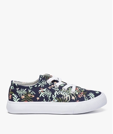 GEMO Tennis fille en toile avec motifs fleuris et lacets élastiqués Bleu