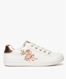 GEMO Baskets fille avec motif rose brodé et lacets rubans Blanc