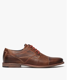 derbies homme avec dessus cuir lisse et cuir texture brun chaussures de ville8420301_1