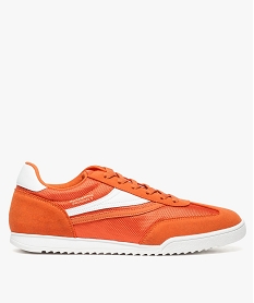 GEMO Baskets homme à lacets empiècements bi-matières Orange