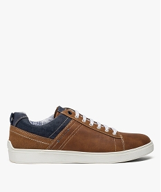 GEMO Baskets homme multimatières avec fermeture lacets marron vif