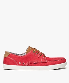 GEMO Chaussures bateau en toile avec lacets contrastants Rouge