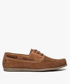 GEMO Chaussures bateau homme en cuir unies à lacets Orange