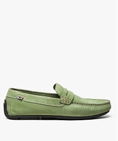 GEMO Mocassins homme dessus et intérieur cuir avec surpiqûres Vert