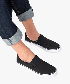 GEMO Tennis homme en toile façon slippers à élastiques Dessus uni noir standard