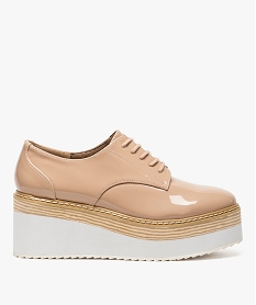 GEMO Derbies femme vernis à plateforme bicolore Beige