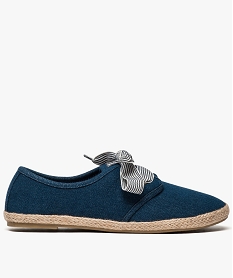 GEMO Derbies femme en toile avec lacet ruban rayé Bleu