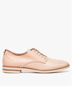 GEMO Derbies femme avec dessus en cuir imitation python Rose