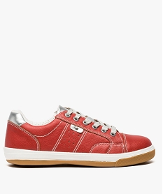 GEMO Baskets femme en simili cuir avec touches pailletées rouge standard