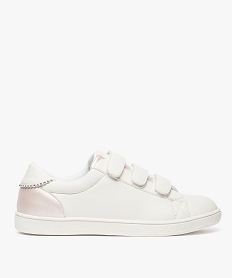 GEMO Baskets femme en simili cuir avec empiècements pailletés Blanc