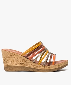 GEMO Mules femme confort à lanières fines et talon compensé marron standard