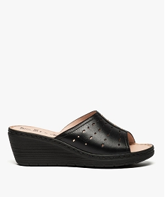 GEMO Mules confort femme à talon compensé et bout ouvert Noir