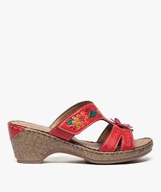 GEMO Mules femme confort à talon compensé et motif floral Rouge